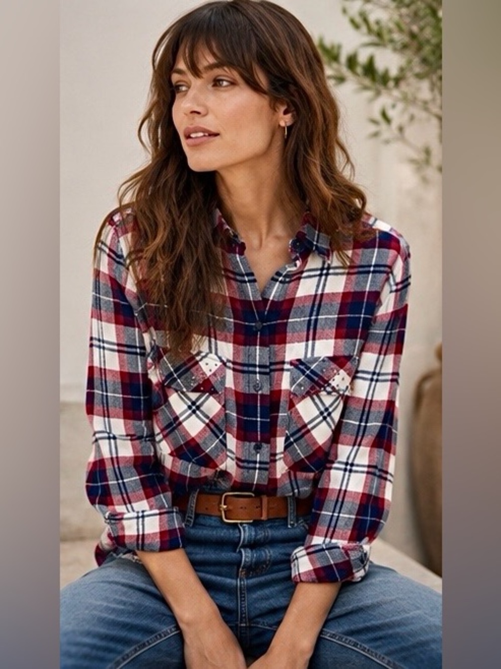 Zara Plaid Button Down Shirt with Chest Pockets Size S